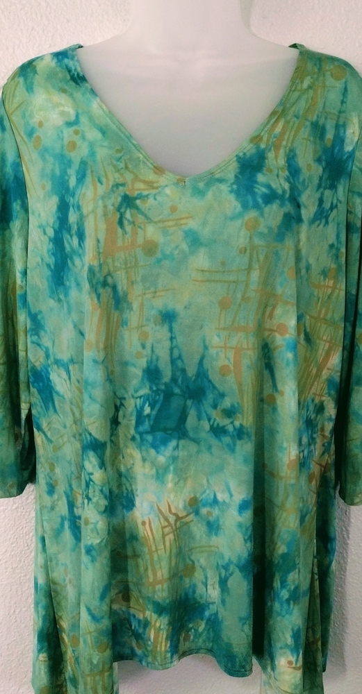 Ladies Turquoise Gold & Blue Abstract Print Top